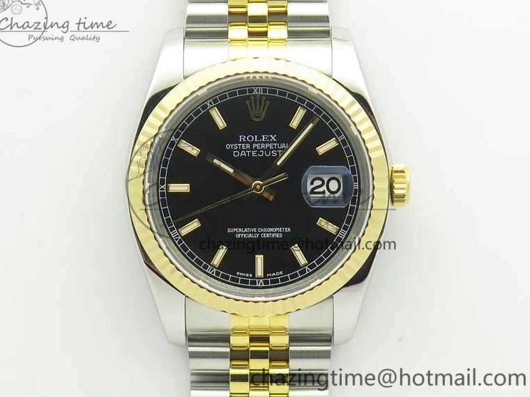 0413 DateJust 36 SS YG 126233 ARF 1:1 Best Edition Black Dial Stick Markers on SS YG Jubilee Bracelet SH ModernLook 3432